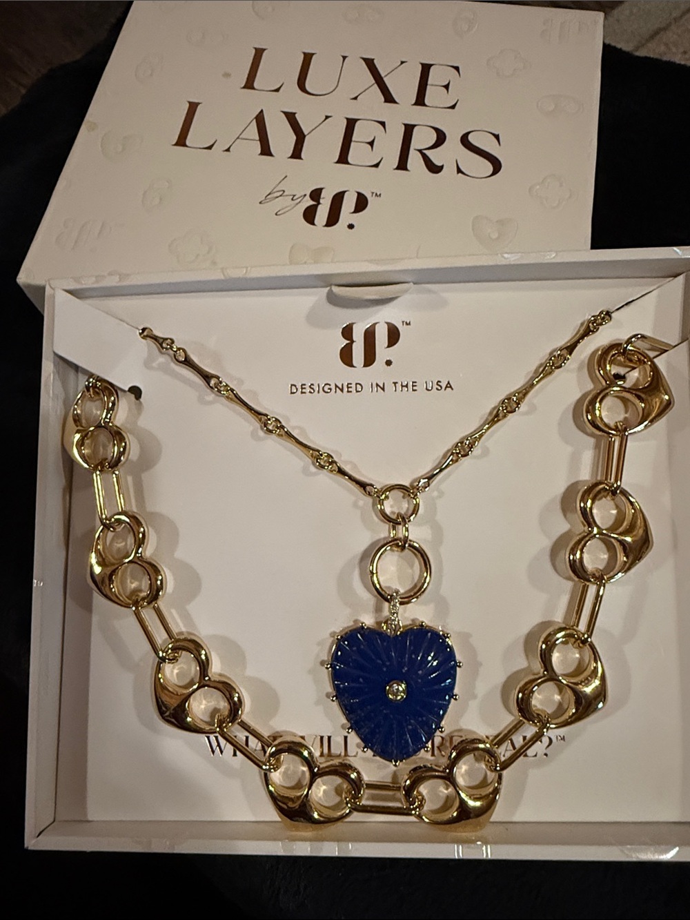 Luxe Layers Gold Necklace with Blue Heart Charm by Luxe Layers
